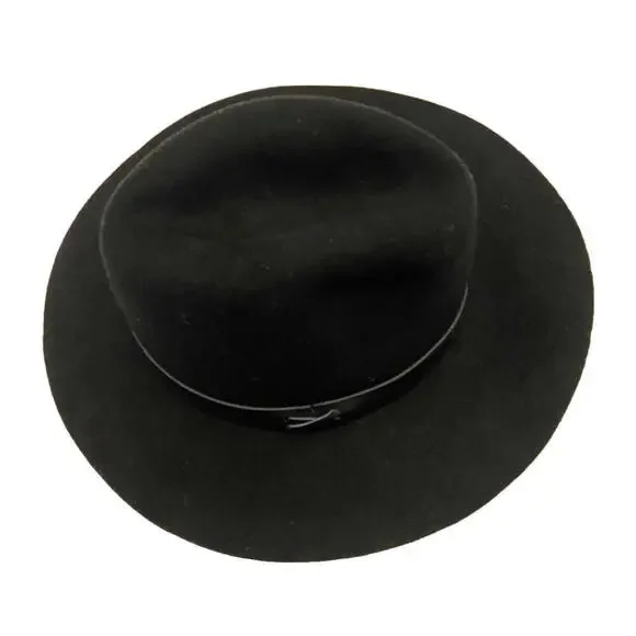 NWT Hat Attack Womens 100% Wool Felt Brimmed Fedora Leather Trim Black Hat - Picture 2 of 12